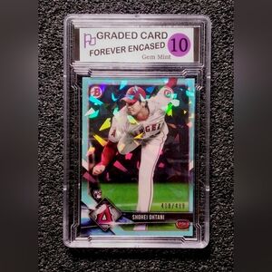 Shohei Ohtani Los Angeles Angels Cracked Ice Holographic Baseball Rookie Card.
